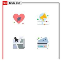 Pictogram Set of 4 Simple Flat Icons of heart position save shout map Editable Vector Design Elements