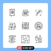 9 Line Black Icon Pack Outline Symbols for Mobile Apps isolated on white background 9 Icons Set vector