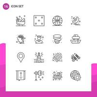 Modern Set of 16 Outlines Pictograph of artificial satellite dish gdpr satellite antenna Editable Vector Design Elements