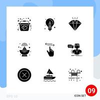 Set of 9 Vector Solid Glyphs on Grid for hand finger idea satellite antenna Editable Vector Design Elements