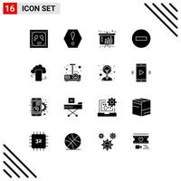 16 Universal Solid Glyphs Set for Web and Mobile Applications business stop growth remove minus Editable Vector Design Elements