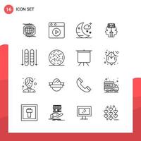 Pack of 16 Universal Outline Icons for Print Media on White Background vector