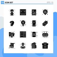 moderno 16 iconos de estilo sólido símbolos de glifo para uso general signo de icono sólido creativo aislado sobre fondo blanco paquete de 16 iconos vector