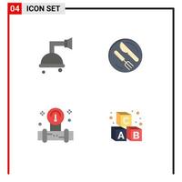 conjunto de pictogramas de 4 iconos planos simples de herramientas de baño cuchillo de almuerzo elementos de diseño vectorial editables del alfabeto vector