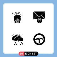 Universal Icon Symbols Group of 4 Modern Solid Glyphs of bag rain money valentine light Editable Vector Design Elements