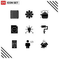 9 Thematic Vector Solid Glyphs and Editable Symbols of question file camping document teapot Editable Vector Design Elements