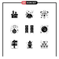 Modern Set of 9 Solid Glyphs and symbols such as furniture wedding meat love flask Editable Vector Design Elements