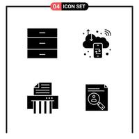 conjunto de 4 iconos de estilo sólido para web y símbolos de glifos móviles para imprimir signos de iconos sólidos aislados en fondo blanco vector