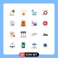 Mobile Interface Flat Color Set of 16 Pictograms of power off smoke button push Editable Pack of Creative Vector Design Elements