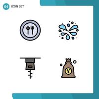 4 iconos creativos, signos y símbolos modernos de alimentos, placa de yen, jardín, elementos de diseño de vectores editables japoneses