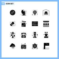 Paquete de glifos sólidos de 16 interfaces de usuario de signos y símbolos modernos de eliminación de elementos de diseño vectorial editables de garaje de coche de bombilla vector