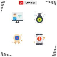 Group of 4 Flat Icons Signs and Symbols for coding independece programmer finance medal Editable Vector Design Elements