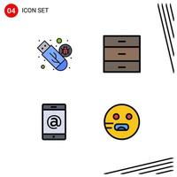 4 Universal Filledline Flat Colors Set for Web and Mobile Applications drive mobile usb drawer cell Editable Vector Design Elements