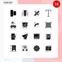 conjunto de 16 paquetes de glifos sólidos comerciales para herramientas de dibujo de juegos multijugador fuente de juego elementos de diseño vectorial editables vector