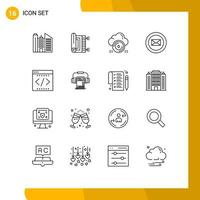 Mobile Interface Outline Set of 16 Pictograms of coding chat safe business data Editable Vector Design Elements