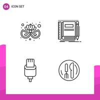 Outline Icon set Pack of 4 Line Icons isolated on White Background for responsive Website Design Print and Mobile Applications vector
