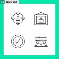 Pack of 4 Line Style Icon Set Outline Symbols for print Creative Signs Isolated on White Background 4 Icon Set vector