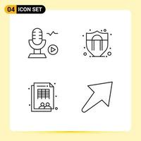 4 Thematic Vector Filledline Flat Colors and Editable Symbols of microphone table voice shield motivation arrow Editable Vector Design Elements