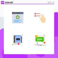 4 Flat Icon concept for Websites Mobile and Apps browser marketing fingers book alert Editable Vector Design Elements