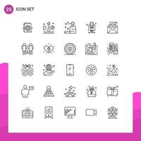 User Interface Pack of 25 Basic Lines of mail server traning locked soap Editable Vector Design Elements