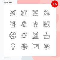 16 Universal Outlines Set for Web and Mobile Applications medical search shopping document underwear Editable Vector Design Elements