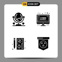 4 Black Icon Pack Glyph Symbols Signs for Responsive designs on white background 4 Icons Set vector