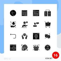 Group of 16 Solid Glyphs Signs and Symbols for bio payment design mobile banking Editable Vector Design Elements