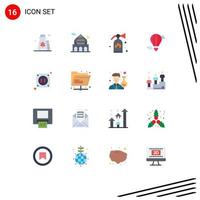 Set of 16 Vector Flat Colors on Grid for valentine hot baloon moon flying baloon security Editable Pack of Creative Vector Design Elements