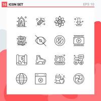 Pack of 16 Modern Outlines Signs and Symbols for Web Print Media such as card down atom arrow science Editable Vector Design Elements