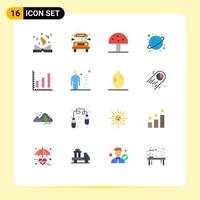 Pack of 16 Modern Flat Colors Signs and Symbols for Web Print Media such as stats marketing food space planet Editable Pack of Creative Vector Design Elements