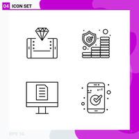 Line Icon set Pack of 4 Outline Icons isolated on White Background for Web Print and Mobile vector