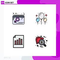 Set of 4 Modern UI Icons Symbols Signs for calendar file women celebration report Editable Vector Design Elements