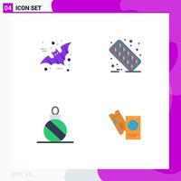 Pictogram Set of 4 Simple Flat Icons of bat christmas scary medicine decoration Editable Vector Design Elements