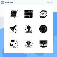 Modern 9 solid style icons Glyph Symbols for general use Creative Solid Icon Sign Isolated on White Background 9 Icons Pack vector