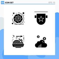 Modern 4 solid style icons Glyph Symbols for general use Creative Solid Icon Sign Isolated on White Background 4 Icons Pack vector