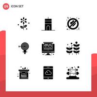 Group of 9 Solid Glyphs Signs and Symbols for computer bulb no love solution darts Editable Vector Design Elements