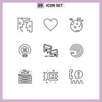 Outline Pack of 9 Universal Symbols of camera education planet idea bulb Editable Vector Design Elements