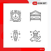 Creative Set of 4 Universal Outline Icons isolated on White Background vector