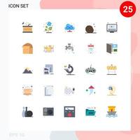 25 Universal Flat Color Signs Symbols of screen computer cloud meal drinks Editable Vector Design Elements