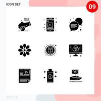 Mobile Interface Solid Glyph Set of 9 Pictograms of design campaign conversation plant easter Editable Vector Design Elements