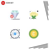 Group of 4 Modern Flat Icons Set for diamond water chalk vegetable cash Editable Vector Design Elements