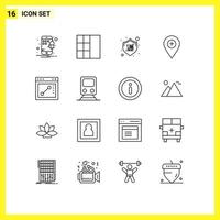 User Interface Pack of 16 Basic Outlines of website browser store pin map Editable Vector Design Elements