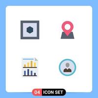 4 iconos planos universales establecidos para aplicaciones web y móviles elementos de diseño de vector editables de informe de pin de ubicación de página hexagonal