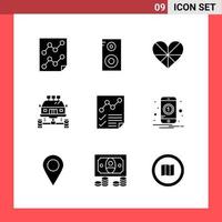 9 Icon Pack Solid Style Glyph Symbols on White Background Simple Signs for general designing vector