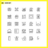 Line Pack of 25 Universal Symbols of hr worker camping woman female Editable Vector Design Elements