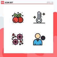 Modern Set of 4 Filledline Flat Colors Pictograph of cherries flower healthy food temperature love Editable Vector Design Elements