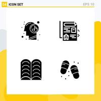 Modern Set of 4 Solid Glyphs Pictograph of human learn relaxed real flip flops Editable Vector Design Elements