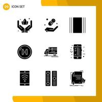 9 Icon Set Solid Style Icon Pack Glyph Symbols isolated on White Backgound for Responsive Website Designing vector