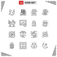 16 iconos estilo de línea basados en cuadrícula símbolos de esquema creativos para el diseño de sitios web signos de icono de línea simple aislados en fondo blanco conjunto de 16 iconos vector