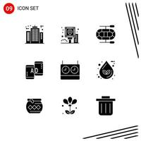 Universal Icon Symbols Group of 9 Modern Solid Glyphs of clock marketing post mobile advertisig advertising Editable Vector Design Elements